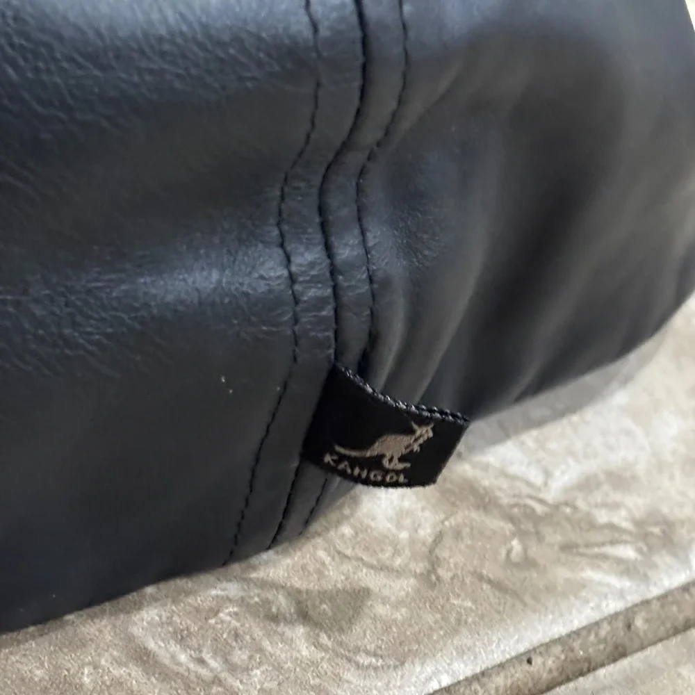 Kangol Black Leather Baseball Cap Hat Mens L/XL 8042BC02 Vintage Logo Streetwear